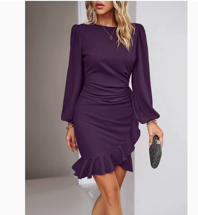 Women's Puff Long Sleeve Slim Waisted Short Dress