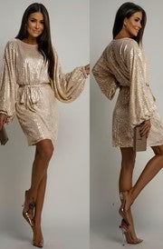 ✨ Verenna Sequin Batwing Belted Mini Dress-Gold ✨