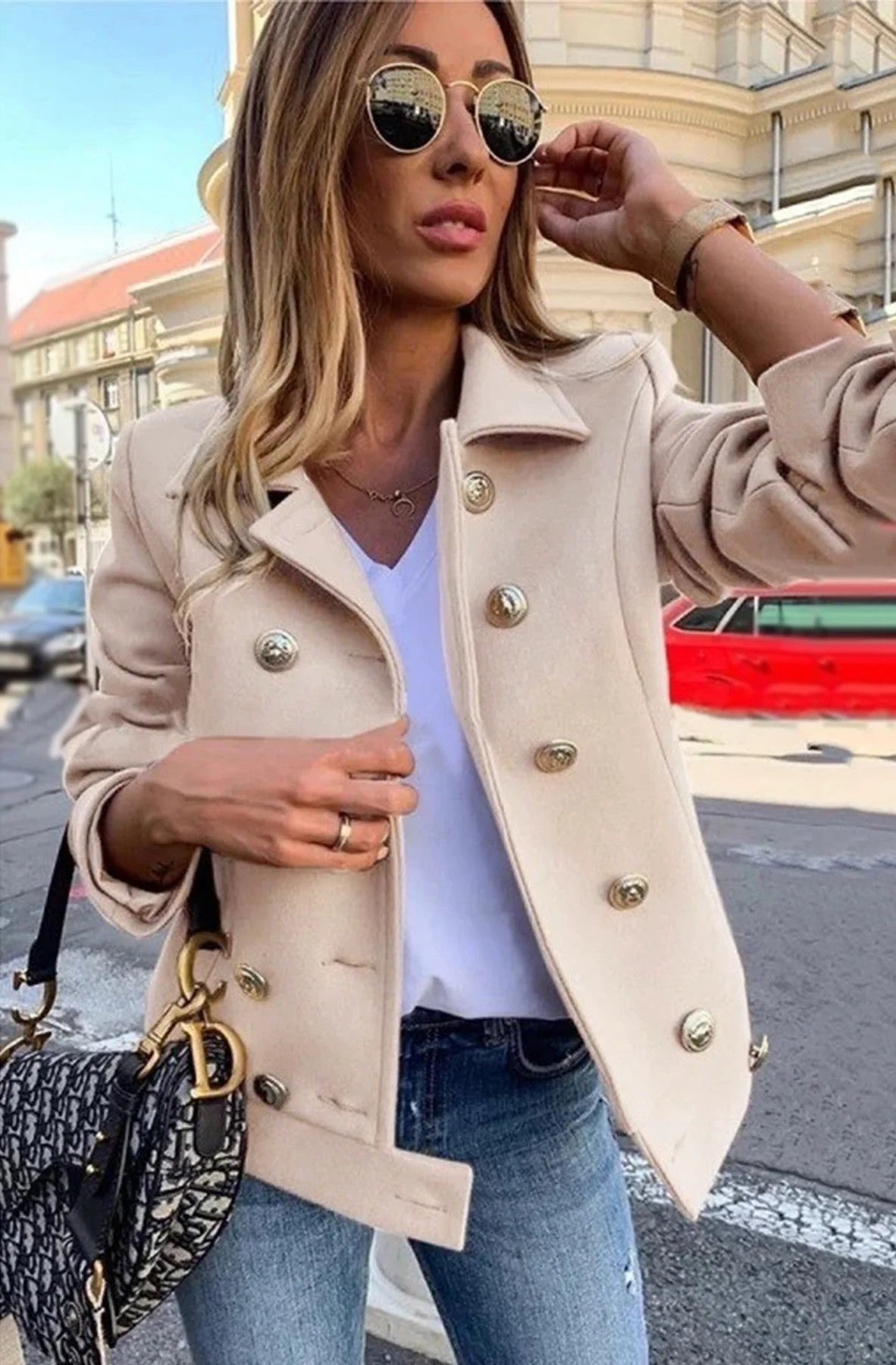 Claudia Military Coat Jacket-Stone