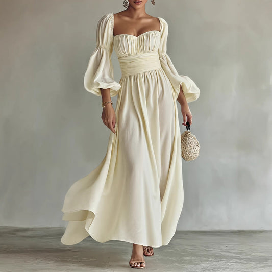 Women Clothing Palace Artistic Retro French Formal Dress Puff Sleeve