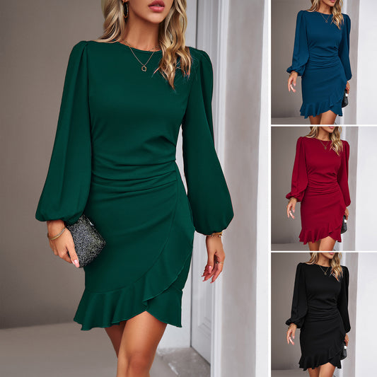 Women's Puff Long Sleeve Slim Waisted Short Dress